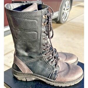 BORN Tall Mid-Calf Combat Style Brown Distress Leather Lace Zip Up Men's Size 11